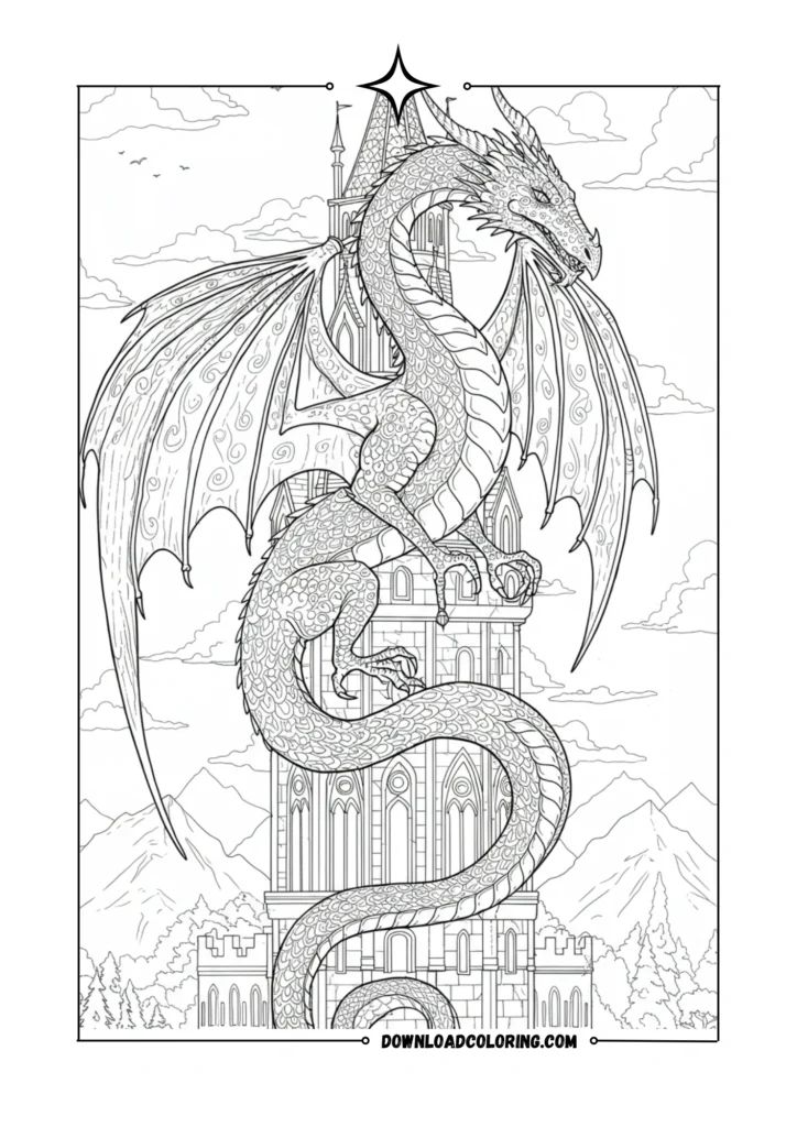 Dragon Perched on Castle Tower